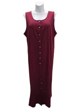 Vtg Clues Collection 20W Button-Front Sleeveless Maxi Dress in Deep Berry Damage